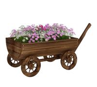 Outsunny Carrito de Madera Decorativa con 4 Ruedas y Mango 115x40x54,5 cm