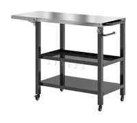 Outsunny carrito de parrilla de 3 niveles carrito de barbacoa carro de servicio con ruedas estantes encimera de acero inoxidable lateral plegable y asa mesa de horno de pizza para jardín patio negro 1