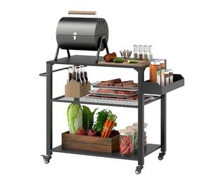 Outsunny Carrito de Parrilla de 3 Niveles Carrito de Barbacoa Negro