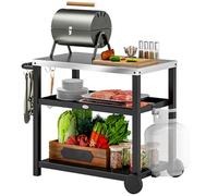 Outsunny Carrito de Parrilla de 3 Niveles Carrito de Barbacoa Carro de Servicio con 2 Ruedas Estantes Encimera de Acero Inoxidable y Asa Mesa de Horno de Pizza para Jardín Patio Gris Carbón