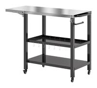 Outsunny Carrito de Parrilla para Jardín Carro de Servicio con Encimera Estantes Lateral Plegable y Ruedas 116x50x86 cm Negro