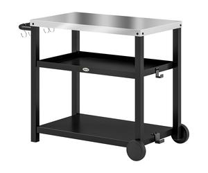 Outsunny Carrito de Parrilla para Jardín o Terraza Carro de Servicio con Encimera Estantes y Ruedas para BBQ 102x50x81 cm Gris