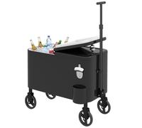 Outsunny Carrito Nevera con Ruedas de 56L Abrebotellas 75x35x120 cm Negro | Carro de Bebidas, Mango Ajustable, Recogetapas, Drenaje y Asa, Mesa Nevera Jardín Exterior, Patio, Fiesta, BBQ