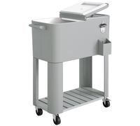 Outsunny Carrito Nevera con Ruedas Estante Abrebotellas Recogetapas Drenaje y 2 Asas Nevera de 76L para Patio Fiesta Plata Aosom España