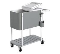 Outsunny Carrito Nevera de 56L con Ruedas, Carro de Bebidas con Estante, Abrebotellas, Recogetapas, Drenaje y Asa, Mesa Nevera Jardín Exterior para Patio, Fiesta, BBQ, 84x38x83 cm, Gris