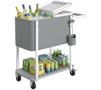 Outsunny Carrito Nevera de 56L con Ruedas, Carro de Bebidas con Estante, Abrebotellas, Recogetapas, Drenaje y Asa, Mesa Nevera Jardín Exterior para Patio, Fiesta, BBQ, 84x38x83 cm, Gris