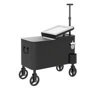 Outsunny carrito nevera de 56l con ruedas, carro de bebidas con mango ajustable, abrebotellas, recogetapas, drenaje y asa, mesa nevera jardín exterior para patio, fiesta, bbq, 75x35x120 cm, negro