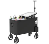Outsunny Carrito Nevera de 56L con Ruedas, Carro de Bebidas con Mango Ajustable, Abrebotellas, Recogetapas, Drenaje y Asa, Mesa Nevera Jardín Exterior para Patio, Fiesta, BBQ, 75x35x120 cm, Negro