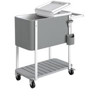 Outsunny Carrito Nevera de 56L con Ruedas Estante Abrebotellas Recogetapas Drenaje y Asa para Patio Fiesta 84x38x83 cm Gris
