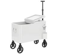 Outsunny Carrito Nevera de 56L con Ruedas Mango Ajustable Abrebotellas Recogetapas Drenaje y Asa 75x35x120 cm Blanco