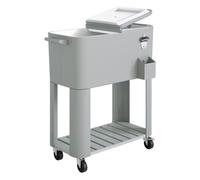 Outsunny Carrito Nevera de 76L con Ruedas, Carro de Bebidas con Estante, Abrebotellas, Recogetapas, Drenaje y 2 Asas, Mesa Nevera Jardín Exterior para Patio, Fiesta, BBQ, 92x39x81 cm, Plateado