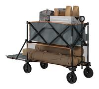 Outsunny Carrito Plegable de Doble Piso con Ruedas, Capacidad de 200 kg y 350 litros, Carrito Plegable con 134 cm extendido para Camping, Deportes, Compras, jardín y Playa, Gris