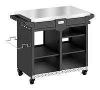 Outsunny Carro de barbacoa 5 niveles mesa para parrilla con superficie de acero inoxidable estantes ajustables cajón ruedas portaespecias toallero