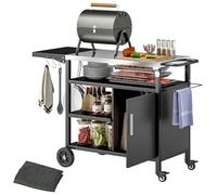 Outsunny - Carro de barbacoa con bandeja de acero inoxidable, estante abatible, ganchos y funda incluida, para exterior con ruedas, 127 x 51 x 84 cm, color negro