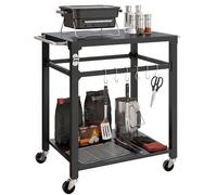 Outsunny - Carro de barbacoa con ruedas, isla de cocina de metal con ganchos, 2 asas, ruedas bloqueables, estante, 90,5 x 55 x 88 cm, color negro