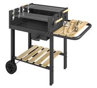 Outsunny Carro de barbacoa de madera con 2 parrillas regulables, barbacoa de carbón con ruedas, estante lateral, negro Aosom España