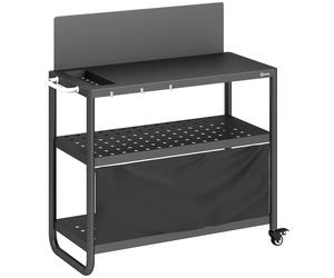 Outsunny Carro de barbacoa exterior, mesa de tres niveles con bandeja de acero, soporte para horno de pizza con ganchos, porta-especias, negro Aosom España