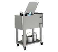 Outsunny Carro de Bebidas Refrigerado 56L Carro Nevera con Ruedas Abrebotellas y Estante para Patio Fiesta Terraza 67x35x80 cm Gris Claro