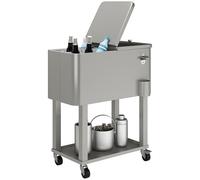Outsunny Carro de Bebidas Refrigerado 56L Carro Nevera con Ruedas Abrebotellas y Estante para Patio Fiesta Terraza 67x35x80 cm Gris Claro