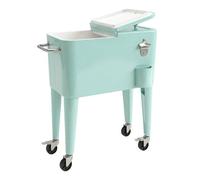 Outsunny Carro de Bebidas Refrigerado 56L con Ruedas, Carro Nevera con Abrebotellas, Recogetapas y Asa, para Patio, Fiesta, Terraza, 75x35x78 cm, Verde Claro