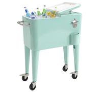Outsunny Carro de Bebidas Refrigerado 56L con Ruedas, Carro Nevera con Abrebotellas, Recogetapas y Asa, para Patio, Fiesta, Terraza, 75x35x78 cm, Verde Claro