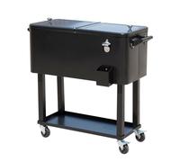 Outsunny carro de bebidas refrigerado 75,7 l carro nevera con ruedas abrebotellas y estante nevera para exterior patio fiesta terraza 90x39x83 cm negro