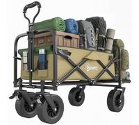 Outsunny Carro de carga plegable con compuerta trasera 100 kg Caqui | Ruedas todoterreno, carro de transporte ajustable, bolsa, portavasos, playa, jardín, Oxford