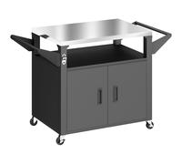 Outsunny Carro de cocina con ruedas, carro de servicio, carrito con armario, asas, superficie de acero inoxidable 117 x 55 x 78 cm Negro
