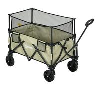 Outsunny Carro de Jardín 180 L Carro de Transporte Plegable con Ruedas Paredes Laterales Extensibles Longitud y Ángulo del Mango Ajustables Carga 120 kg para Patio Playa Caqui