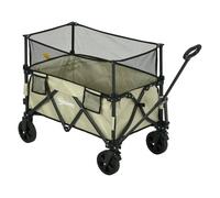 Outsunny carro de jardín 180 l carro plegable con longitud y ángulo del mango ajustables y paredes laterales extensibles carga 120 kg para patio playa caqui