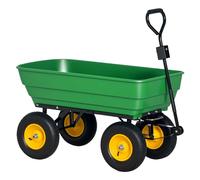 Outsunny Carro de Jardín Basculante Capacidad 125 L Carga 200 kg Carretilla de Transporte Carro para Playa con Marco de Acero y 4 Ruedas Neumáticas Verde