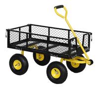 Outsunny Carro de Jardín Basculante Carga 200 kg Carro para Playa con Paneles Laterales Desmontables Mango Giratorio de 180° y 4 Ruedas Neumáticas Grandes de Goma Negro y Amarillo