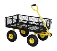 Outsunny Carro de Jardín Basculante Carga 200 kg Carro para Playa con Paneles Laterales Desmontables Mango Giratorio de 180° y 4 Ruedas Neumáticas Grandes de Goma Negro y Amarillo