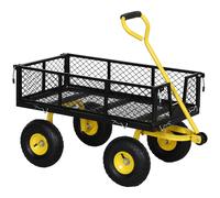 Outsunny Carro de Jardín Basculante Carga 200 kg con Paneles Laterales Desmontables y 4 Ruedas Neumáticas Negro y Amarillo