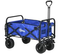 Outsunny Carro de Jardín Carro de Transporte Plegable con Ángulo y Longitud del Mango Ajustables y Bolsa de Transporte Carga 100 kg para Playa Azul Oscuro