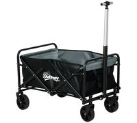 Outsunny Carro de Jardín Carro para Playa Plegable con 4 Ruedas Longitud y Ángulo del Mango Ajustables Capacidad 70 L Carga 80 kg para Compra Campaña Negro