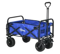 Outsunny carro de jardín carro para playa plegable con longitud y ángulo del mango ajustables puerta trasera y bolsa de transporte carga 100 kg para compra azul oscuro
