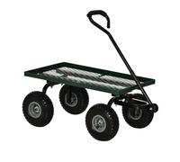 Outsunny carro de jardín con ruedas grandes carretilla de mano con mango revestido y estructura de acero carga 150 kg carro de transporte para camping exterior negro y verde 100 cm