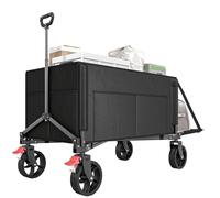 Outsunny Carro de jardín Plegable 155L, Carro de Playa con Apertura Lateral, asa Ajustable y Bolsillos Laterales, Carga máxima 100 kg, para Camping, Compras, jardín, Exteriores, Negro