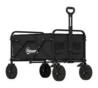 Outsunny Carro de Jardín Plegable con Ruedas Bloqueables Mango Ajustable Portavasos Carga 80 kg para Campaña 85x50x99 cm Negro