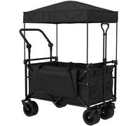 Outsunny Carro de Jardín Plegable con Ruedas Grandes Bloqueables Barra Ajustable Portavasos para Campaña 125x59x133 cm Negro