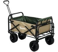 Outsunny Carro de Mano Carro de Carga Plegable, Carro de Transporte con asa, Carro de Playa, Carro de jardín con Bolsa de Transporte, Capacidad de Carga máx. 100 kg, Oxford, Caqui