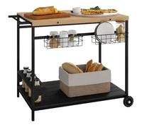 Outsunny Carro de Servicio con Ruedas de jardín de 2 Niveles, Carrito de Barbacoa con Cesta de Almacenamiento, Carrito de Cocina Exterior con asa, Soporte para Vasos para balcón, Abeto, Natural, 97,5