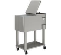 Outsunny Carro Nevera con Ruedas Abrebotellas y Estante 56L para Patio Fiesta Terraza 67x35x80 cm Gris Claro