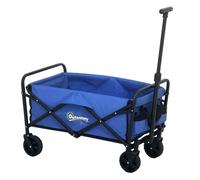 Outsunny Carro Playa con Ruedas Carro de Jardín Plegable con Asa Telescópica Ajustable 2 Bolsas de Almacenaje Carga 100 kg Carrito Transporte para Todo Terreno Jardín Campaña Compra Azul