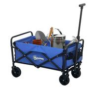 Outsunny Carro Playa con Ruedas Carro de Jardín Plegable con Asa Telescópica Ajustable 2 Bolsas de Almacenaje Carga 100 kg Carrito Transporte para Todo Terreno Jardín Campaña Compra Azul