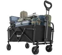 Outsunny Carro Playa con Ruedas, Carro de Jardín Plegable con Mango Ajustable, Marco de Metal, Carga 68 kg, Carrito Transporte para Todo Terreno, Jardín, Campaña, Compra, Negro