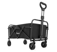 Outsunny Carro Playa con Ruedas, Carro de Jardín Plegable con Mango Ajustable, Marco de Metal, Carga 68 kg, Carrito Transporte para Todo Terreno, Jardín, Campaña, Compra, Negro