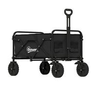 Outsunny Carro Playa con Ruedas Grandes Bloqueables, Carro de Jardín Plegable con Mango Ajustable, Portavasos y Marco de Metal, Carga 80 kg, Carrito Transporte para Jardín, Campaña, Compras, Negro
