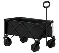 Outsunny Carro Playa Ruedas Grandes Carro de Jardín Plegable con Mango Ajustable Puerta Trasera Expandible Carga 100 kg Carrito Transporte para Todo Terreno Jardín Campaña Compra Negro